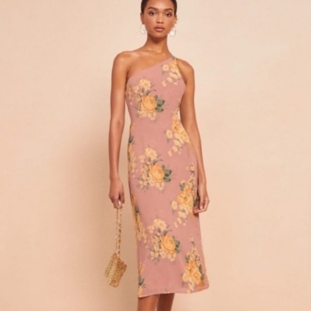 NWT 0 Reformation One Shoulder Midi Floral Dress